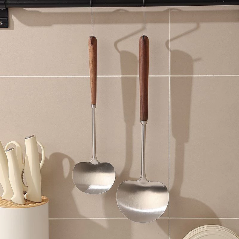 Walnut Handle Mushroom Spatula | 304 Stainless Steel & 300℃ Heat Resistant | Non-Scratch Kitchen Tool