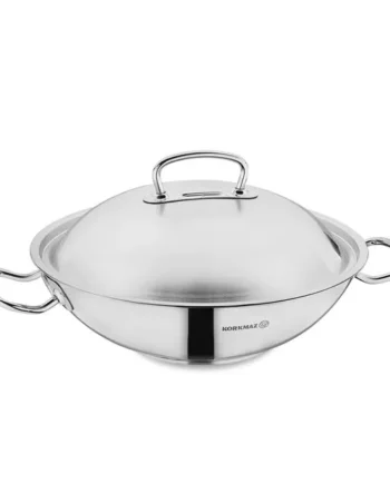 Korkmaz Proline Stainless Steel Wok with Lid, Induction Compatible, Made in Turkey