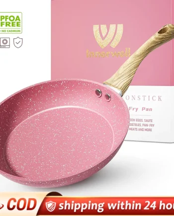 Innerwell Granite Aluminium Non Stick Casserole Pot Fry Pan PFOA Free Cookware Tool Suitable All Stove - Pink