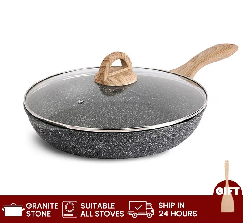 EETEE Granite Frying Pan Non Induction Cooker Cooking Pan Suitable for All Stoves